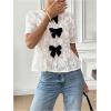 image:imageGORGLITTER Womens Floral Peplum Tops Bow Sheer Short Sleeve Ruffle Blouses Cute Babydoll Tops Summer Going Out OutfitsBeige