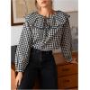image:imageGORGLITTER Womens Gingham Doll Collar Blouse Tie Front Long Sleeve Dressy Business Casual Plaid Shirts Renaissance TopBlack and White