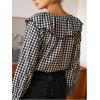 image:imageGORGLITTER Womens Gingham Doll Collar Blouse Tie Front Long Sleeve Dressy Business Casual Plaid Shirts Renaissance TopBlack and White