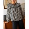 image:imageGORGLITTER Womens Gingham Doll Collar Blouse Tie Front Long Sleeve Dressy Business Casual Plaid Shirts Renaissance TopBlack and White
