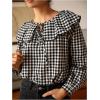 image:imageGORGLITTER Womens Gingham Doll Collar Blouse Tie Front Long Sleeve Dressy Business Casual Plaid Shirts Renaissance TopBlack and White