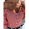 image:imageGORGLITTER Womens Gingham Off The Shoulder Tops Puff Sleeve Ruffle Crop T Shirt Button Up Blouses Summer OutfitsRed