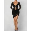 image:imageGORGLITTER Womens Lace Tie Front Tops Ruffle Long Sleeve See Through Crop Top Shirt Sexy Sheer Mesh BlouseBlack
