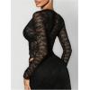 image:imageGORGLITTER Womens Lace Tie Front Tops Ruffle Long Sleeve See Through Crop Top Shirt Sexy Sheer Mesh BlouseBlack