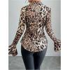 image:imageGORGLITTER Womens Leopard Cheetah Print Top Button Up Long Sleeve Sheer Chiffon Blouse ShirtBrown Animal Print