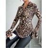 image:imageGORGLITTER Womens Leopard Cheetah Print Top Button Up Long Sleeve Sheer Chiffon Blouse ShirtBrown Animal Print