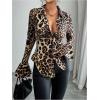 image:imageGORGLITTER Womens Leopard Cheetah Print Top Button Up Long Sleeve Sheer Chiffon Blouse ShirtBrown Animal Print