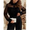 image:imageGORGLITTER Womens Mesh Button Down Blouse Shirt Tops Dressy Business Casual Long Sleeve See Through Going Out TopsBlack