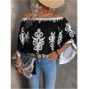 image:imageGORGLITTER Womens Off The Shoulder Bell Long Sleeve Top Allover Print Blouse ShirtsBlack