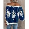 image:imageGORGLITTER Womens Off The Shoulder Bell Long Sleeve Top Allover Print Blouse ShirtsBlue