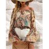 image:imageGORGLITTER Womens Off The Shoulder Bell Long Sleeve Top Allover Print Blouse ShirtsBrown