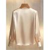 image:imageGORGLITTER Womens Pearl Satin Top Blouses Silk Notch V Neck Long Sleeve Shirt Dressy Business Casual TopsChampagne