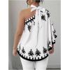 image:imageGORGLITTER Womens Plus Size Tops Boho Poncho Floral One Shoulder Asymmetrical 34 Dolman Sleeve Blouse Shirt TopsWhite