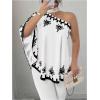 image:imageGORGLITTER Womens Plus Size Tops Boho Poncho Floral One Shoulder Asymmetrical 34 Dolman Sleeve Blouse Shirt TopsWhite