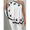 image:imageGORGLITTER Womens Plus Size Tops Boho Poncho Floral One Shoulder Asymmetrical 34 Dolman Sleeve Blouse Shirt TopsWhite