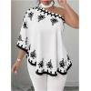 image:imageGORGLITTER Womens Plus Size Tops Boho Poncho Floral One Shoulder Asymmetrical 34 Dolman Sleeve Blouse Shirt TopsWhite