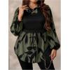 image:imageGORGLITTER Womens Plus Size Tops Peplum Baby Doll Shirts Long Sleeve Collar Dressy Casual Button Down Fall Tops BlouseArmy Green