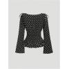 image:imageGORGLITTER Womens Polka Dots Top Blouse Bow Long Sleeve Boat Neck Smocked Waist Vintage Peplum ShirtBlack