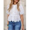 image:imageGORGLITTER Womens Puff Sleeve Peplum Babydoll Tops Peasant Eyelet Tie Front Summer Spring Cute Dressy Blouse ShirtsWhite