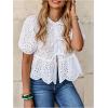 image:imageGORGLITTER Womens Puff Sleeve Peplum Babydoll Tops Peasant Eyelet Tie Front Summer Spring Cute Dressy Blouse ShirtsWhite