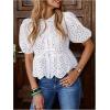 image:imageGORGLITTER Womens Puff Sleeve Peplum Babydoll Tops Peasant Eyelet Tie Front Summer Spring Cute Dressy Blouse ShirtsWhite