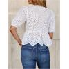 image:imageGORGLITTER Womens Puff Sleeve Peplum Babydoll Tops Peasant Eyelet Tie Front Summer Spring Cute Dressy Blouse ShirtsWhite