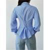 image:imageGORGLITTER Womens Striped Cinched Waist Tops Dressy Long Sleeve Button Up Shirt Lace Up Back Collared Casual BlousesBlue and White