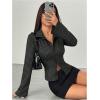 image:imageGORGLITTER Womens Striped Fitted Button Up Shirt Blouse Bell Long Sleeve Shirt Dressy Casual Office Work TopsBlack