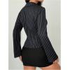 image:imageGORGLITTER Womens Striped Fitted Button Up Shirt Blouse Bell Long Sleeve Shirt Dressy Casual Office Work TopsDark Blue