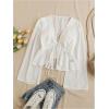 image:imageGORGLITTER Womens Tie Front Peplum Tops Blouse Dressy Casual Bow Long Sleeve Deep V Neck Shirts Crop Top Trendy 2025White