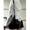 image:imageGORGLITTER Womens Y2k Tight Button Up Shirt Flounce Long Sleeve Lace up Collared Business Casual Dressy Blouse TopsWhite