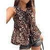 image:imageGORGLITTER Womens Cheetah Print Top Sleeveless Bow Tie Front Peplum Babydoll Vest Tops Going Out Blouse ShirtBrown