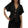 image:imageGORGLITTER Womens Dolman Short Sleeve Button Up Shirt Blouses Dressy Casual V Neck Office Business Casual Work TopsBlack