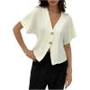 image:imageGORGLITTER Womens Dolman Short Sleeve Button Up Shirt Blouses Dressy Casual V Neck Office Business Casual Work TopsWhite