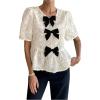 image:imageGORGLITTER Womens Floral Peplum Tops Bow Sheer Short Sleeve Ruffle Blouses Cute Babydoll Tops Summer Going Out OutfitsApricot