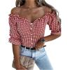image:imageGORGLITTER Womens Gingham Off The Shoulder Tops Puff Sleeve Ruffle Crop T Shirt Button Up Blouses Summer Outfits Red Medium