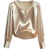 image:imageGORGLITTER Womens Pearl Satin Top Blouses Silk Notch V Neck Long Sleeve Shirt Dressy Business Casual TopsChampagne