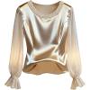 image:imageGORGLITTER Womens Pearl Satin Top Silk Chiffon Flounce Long Sleeve Dressy Business Casual Blouse Office Work Shirts Champagne Large