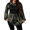 image:imageGORGLITTER Womens Plus Size Tops Peplum Baby Doll Shirts Long Sleeve Collar Dressy Casual Button Down Fall Tops BlouseArmy Green