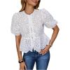 image:imageGORGLITTER Womens Puff Sleeve Peplum Babydoll Tops Peasant Eyelet Tie Front Summer Spring Cute Dressy Blouse ShirtsWhite