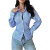 image:imageGORGLITTER Womens Striped Cinched Waist Tops Dressy Long Sleeve Button Up Shirt Lace Up Back Collared Casual BlousesBlue and White