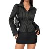 image:imageGORGLITTER Womens Striped Fitted Button Up Shirt Blouse Bell Long Sleeve Shirt Dressy Casual Office Work TopsBlack