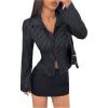 image:imageGORGLITTER Womens Striped Fitted Button Up Shirt Blouse Bell Long Sleeve Shirt Dressy Casual Office Work TopsDark Blue