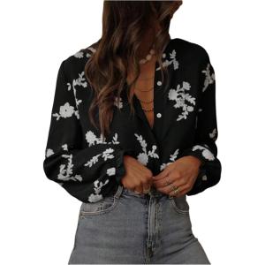 image:imageGORGLITTER Womens Floral Embroidered Boho Top Sheer Peasant Blouses Bishop Long Sleeve Button Down Shirts Dressy CasualBlack