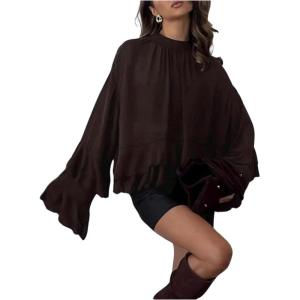 image:imageGORGLITTER Womens Ruffle Party Top Long Sleeve Tiered Trendy Dressy Work Business Blouse Casual Going Out OutfitsBrown