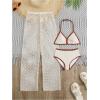 image:imageGORGLITTER Girls 3 Piece Swimsuits Contrast Binding Halter Triangle Bikini with Crochet Cover Up PantsWhite