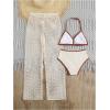 image:imageGORGLITTER Girls 3 Piece Swimsuits Contrast Binding Halter Triangle Bikini with Crochet Cover Up PantsWhite