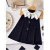 image:imageGORGLITTER Girls Bow Collared Short Dresses Cute Sleeveless Pearl Princess Summer Casual Party Flowy Skater Tank DressBlack and White