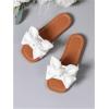 image:imageGORGLITTER Girls Bow Tie Decor Single Band Flats Square Open Toe Pu Leather Slide SandalsWhite