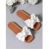 image:imageGORGLITTER Girls Bow Tie Decor Single Band Flats Square Open Toe Pu Leather Slide SandalsWhite
